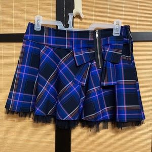 Dept blue plaid skirt with pink